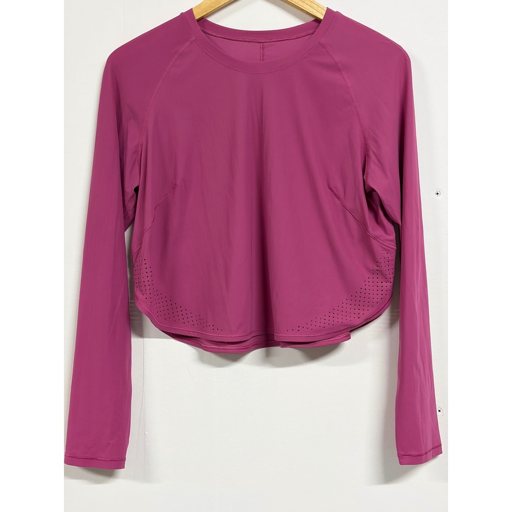 Lululemon Long Sleeve Crop Top Berry Laser Cut Vent Training Shirt